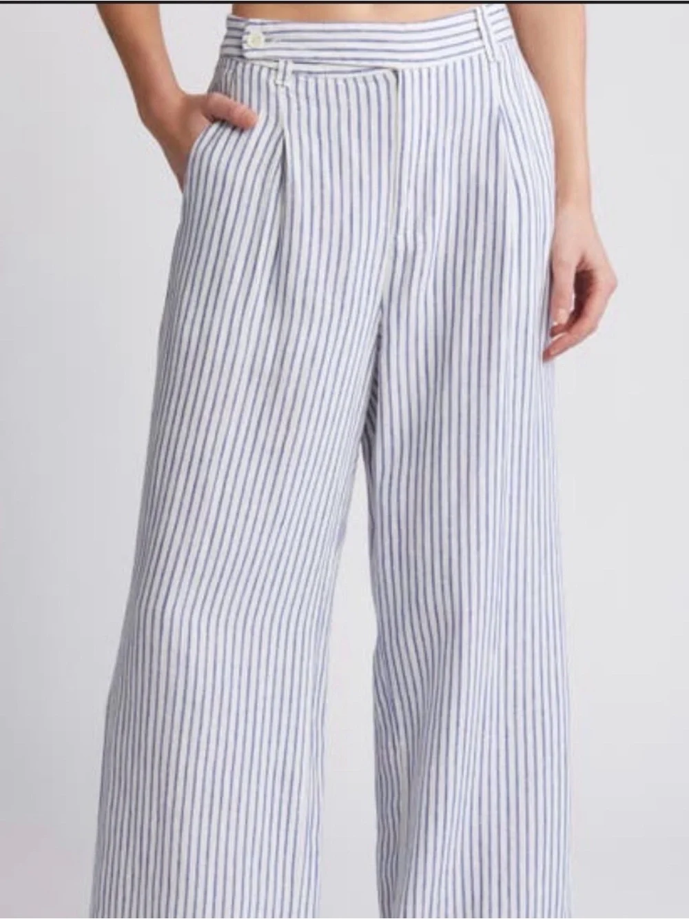 Madewell Blue and White Striped Wide-Leg Pants - Picture 1 of 8